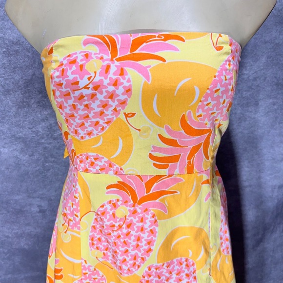 VTG Lilly Pulitzer Sabrina Strapless Dress Size 10 Yellow Pineapples Tie Back - Picture 2 of 11